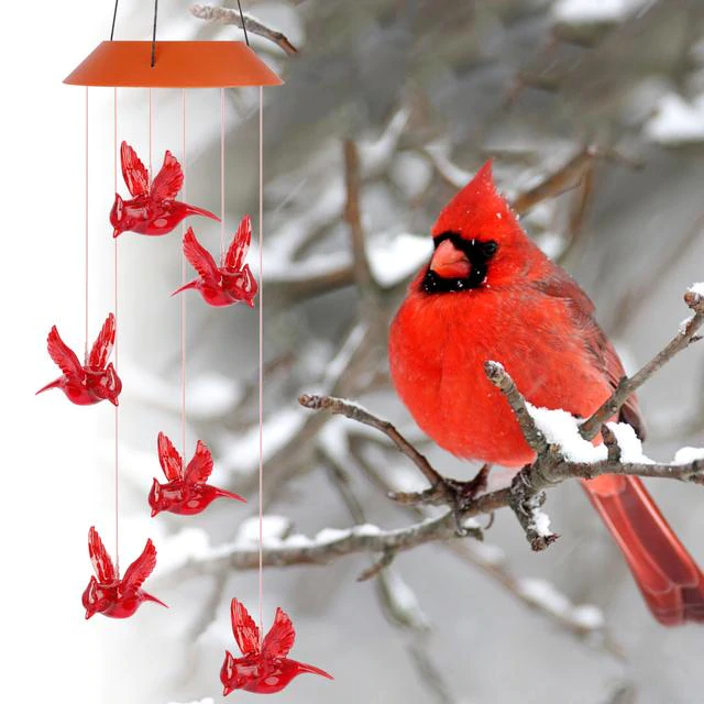 Solar Flame Bird Cardinal Wind Chime Light