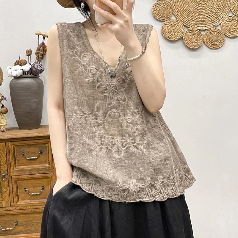 Vintage Plain Jacquard Weave Tank Top