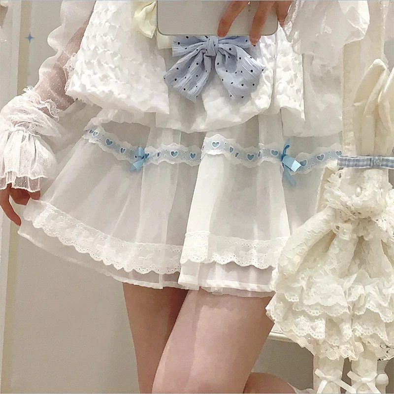Sweet Love Lace Trim Bow Skort