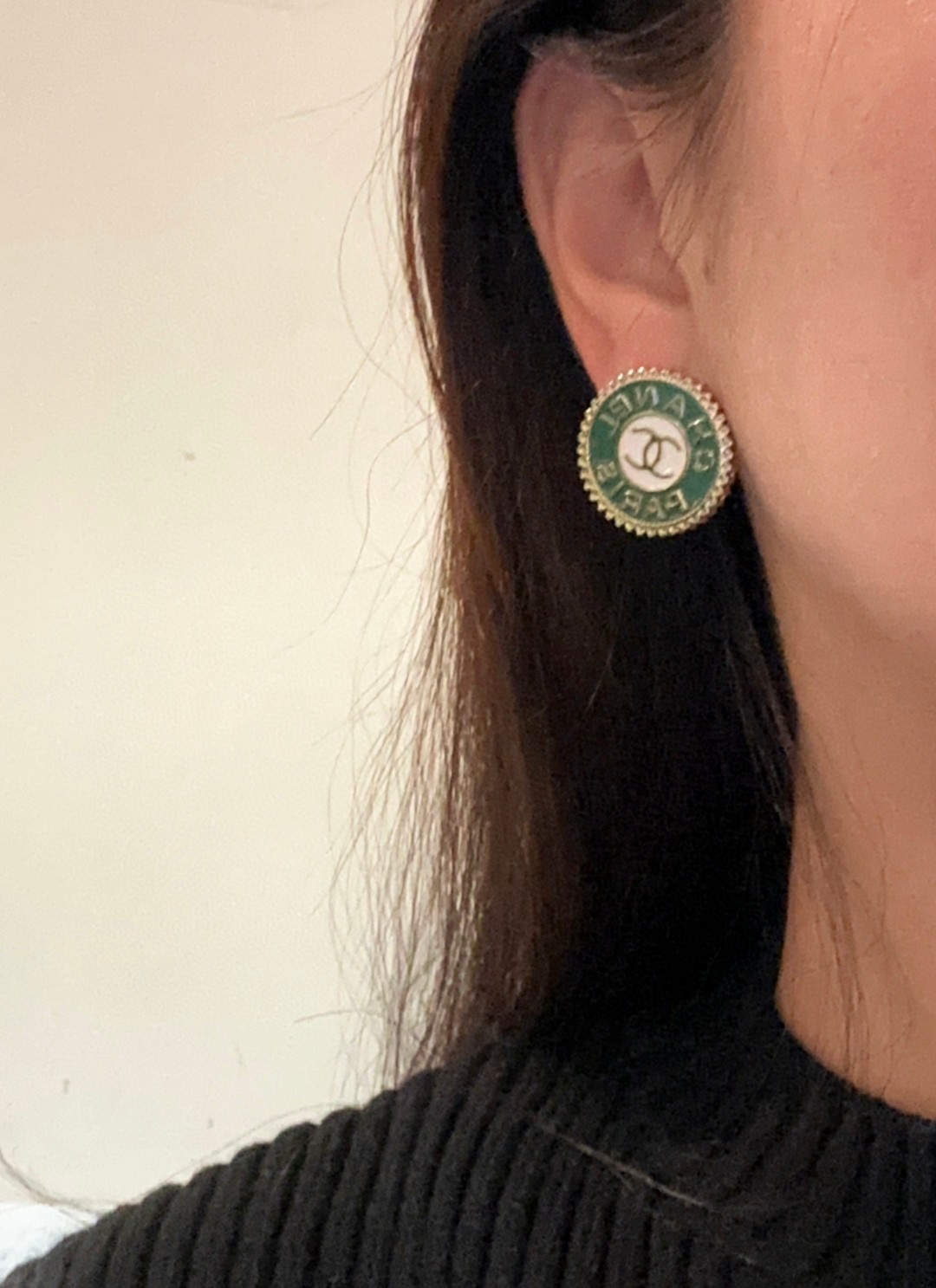 Chanel two-tone badge earrings