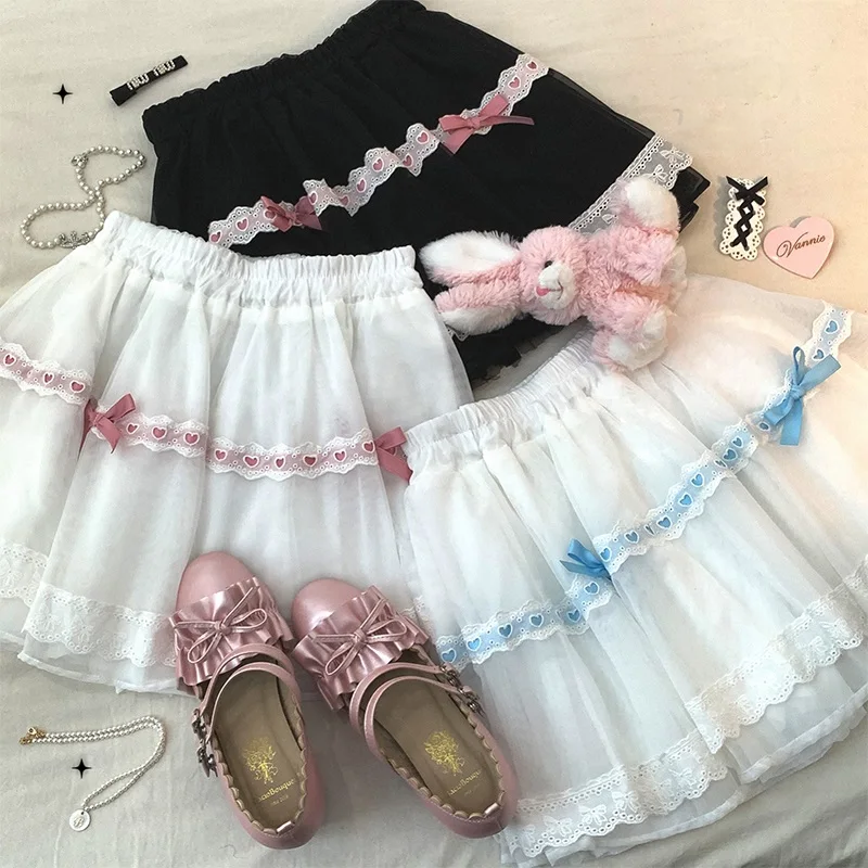 Sweet Love Lace Trim Bow Skort