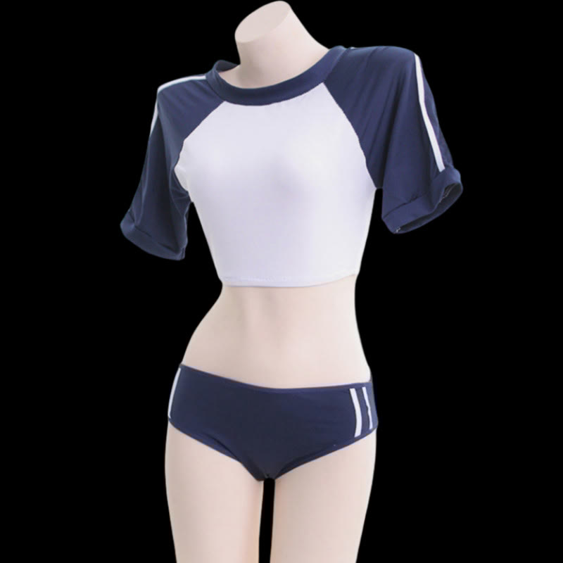 School Style Colorbock Crop Top Panty Lingerie Set