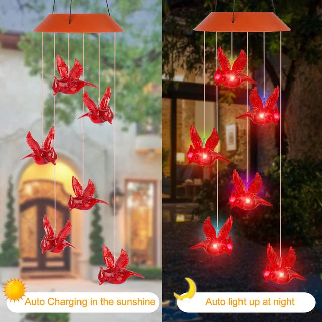 Solar Flame Bird Cardinal Wind Chime Light