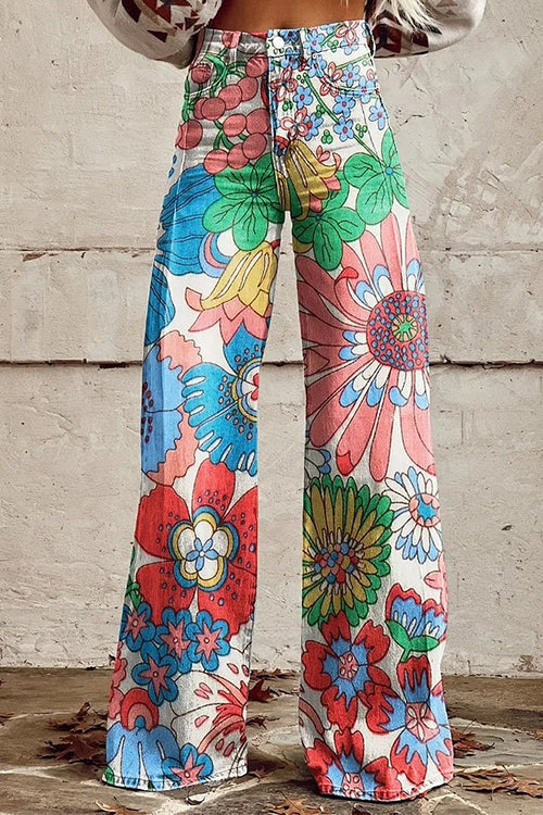 Heididress Vintage Floral Print Wide Leg Pants