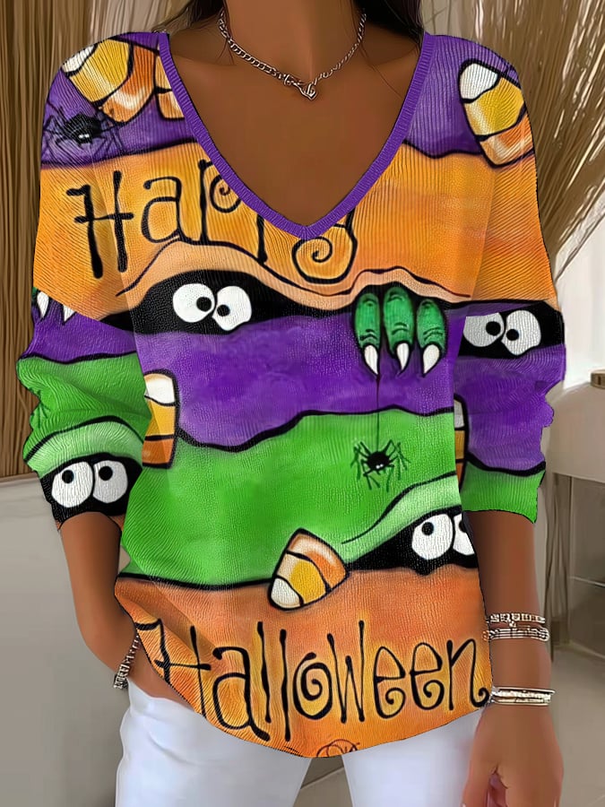 🔥Buy 3 Get 10% Off🔥Women'S Retro Halloween Peek Monster Print T-Shirt