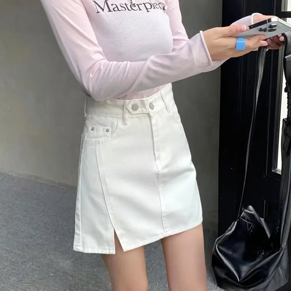 Double Button Denim Mini Skirt