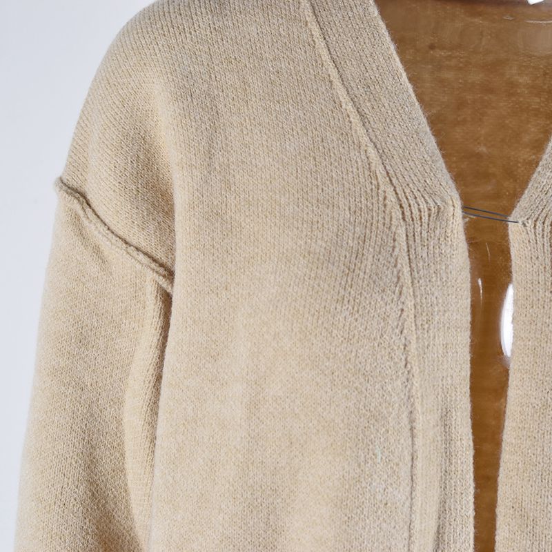 Solid Color Knitted Mid-length Sweater Coat with Pockets