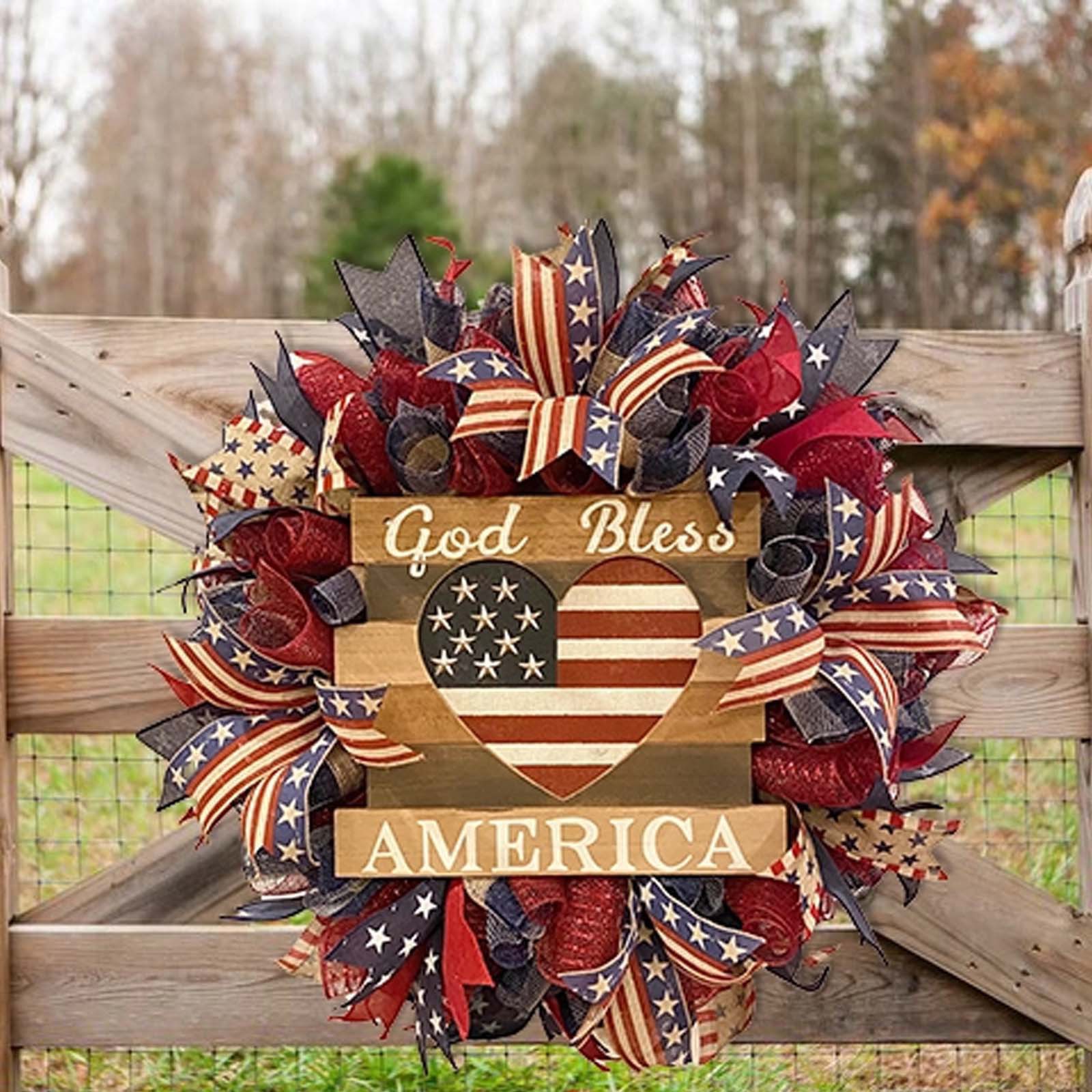 🔥Mother's Day Sale-[SAVE 50% OFF]-- 45CM/18 Inch Handmade God Bless America Wreath,New summer patriotic Independence Day wreath