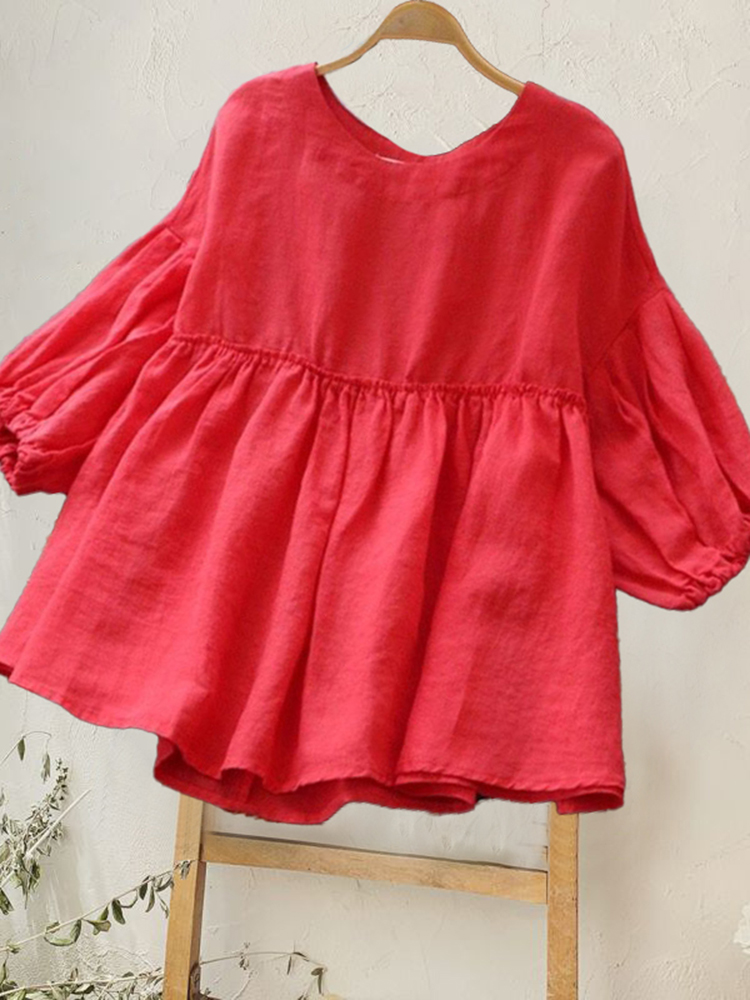 Loose Crew Neck Solid Color Mid Sleeve T-Shirt