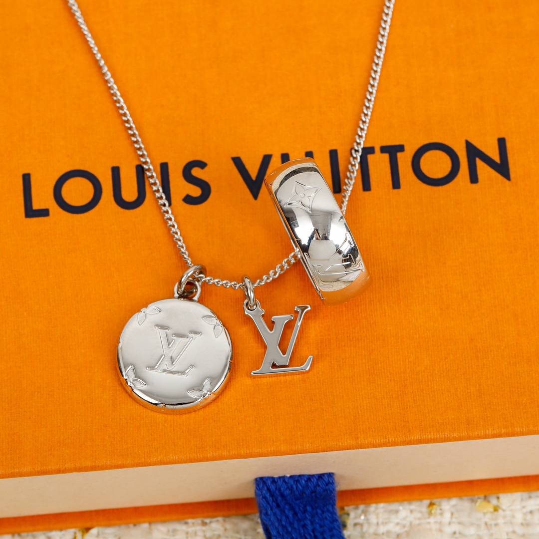 Louis Vuitton Floral Embossed Hoop Ring Necklace