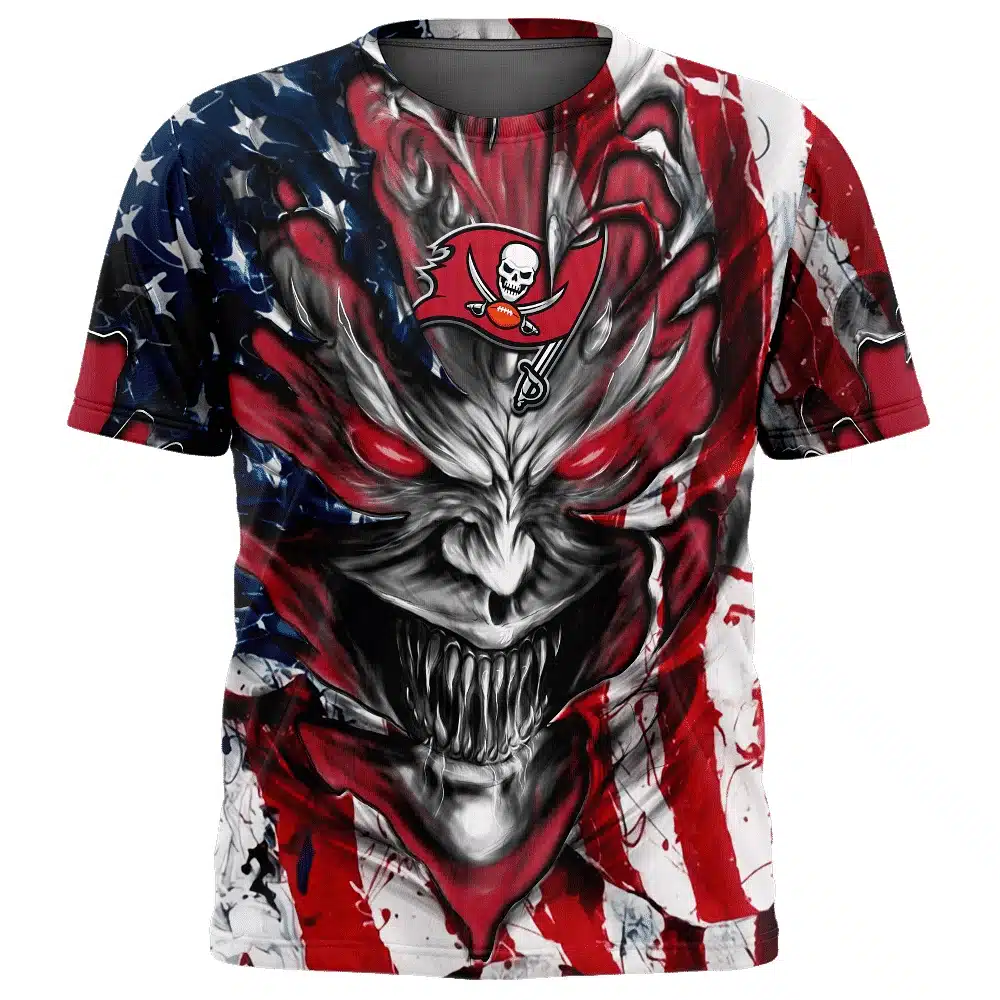 TAMPA BAY BUCCANEERS DEMON FACE AMERICAN FLAG-3D UNISEX HOODIE