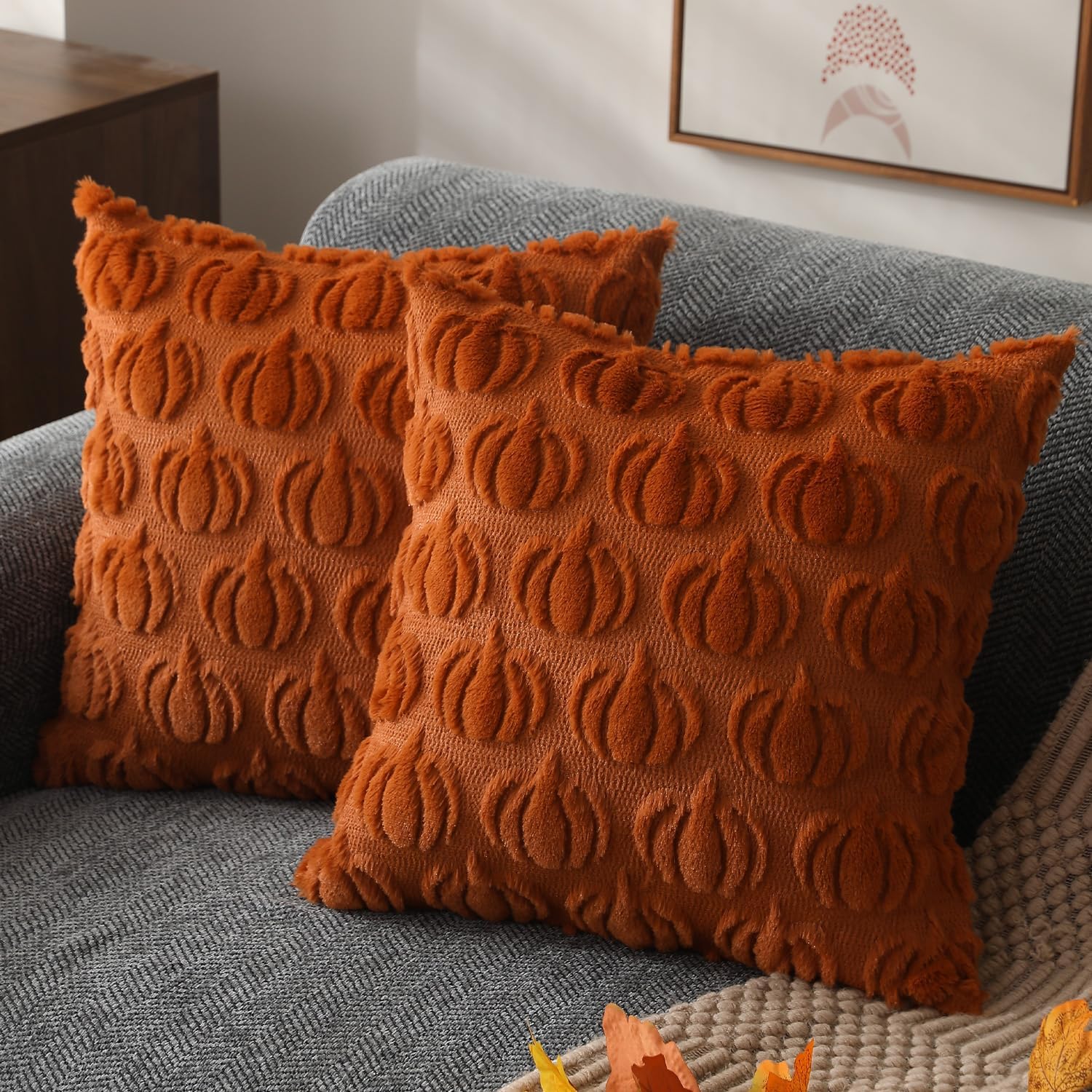 🍁Fall Decorations👻Soft Plush Fur Wool Throw Pillow Cases