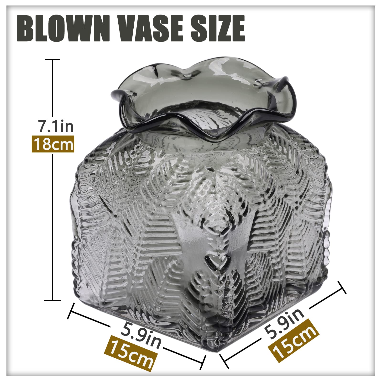 Gray Glass Flower Vase, Crystal Money Bag Vase for Modern Fashion Flower Home Decoration