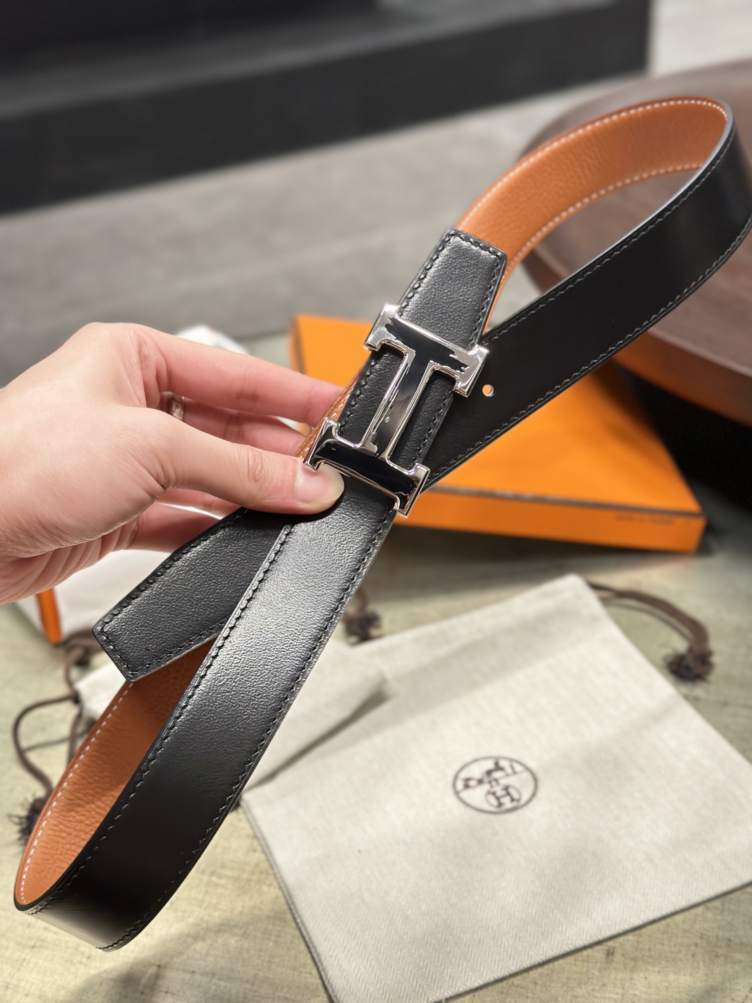 Hermès epsom double-faced calfskin belt 3.2CM wide