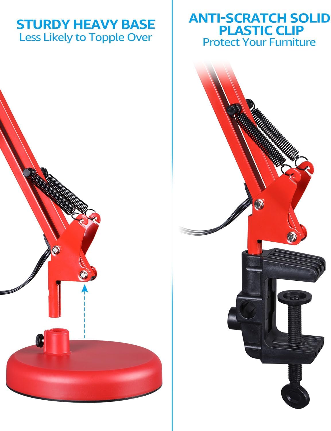 TORCHSTAR Metal Desk Lamp with Clamp, Swing Arm , Architect Adjustable Gooseneck Table Lamp, Clip Desk Lights for Home Office, Work, Study, Reading, E26 Base, Multi-Joint, Black