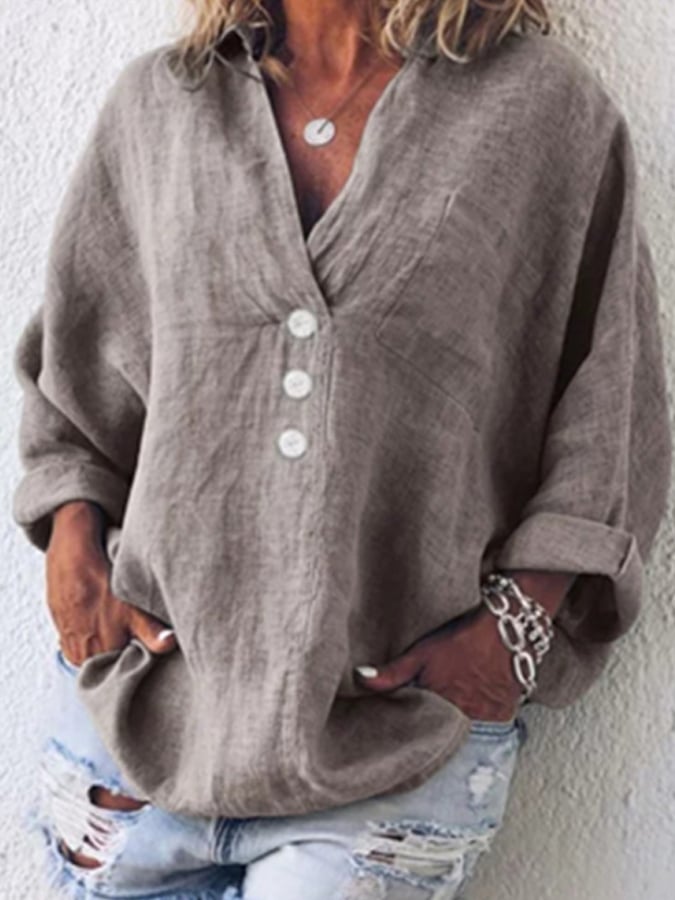 Cotton Linen Lapel Loose Shirt