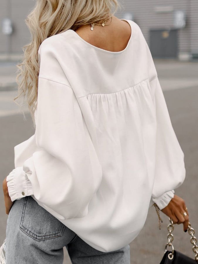 Women'sBusiness Casual Button Up Lantern Sleeve Shirts