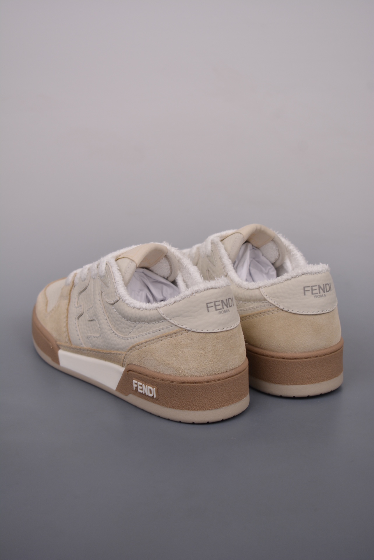 Fendi Match Sneaker Low Velcro Leather Beige 7E1493AHH2F1FHS