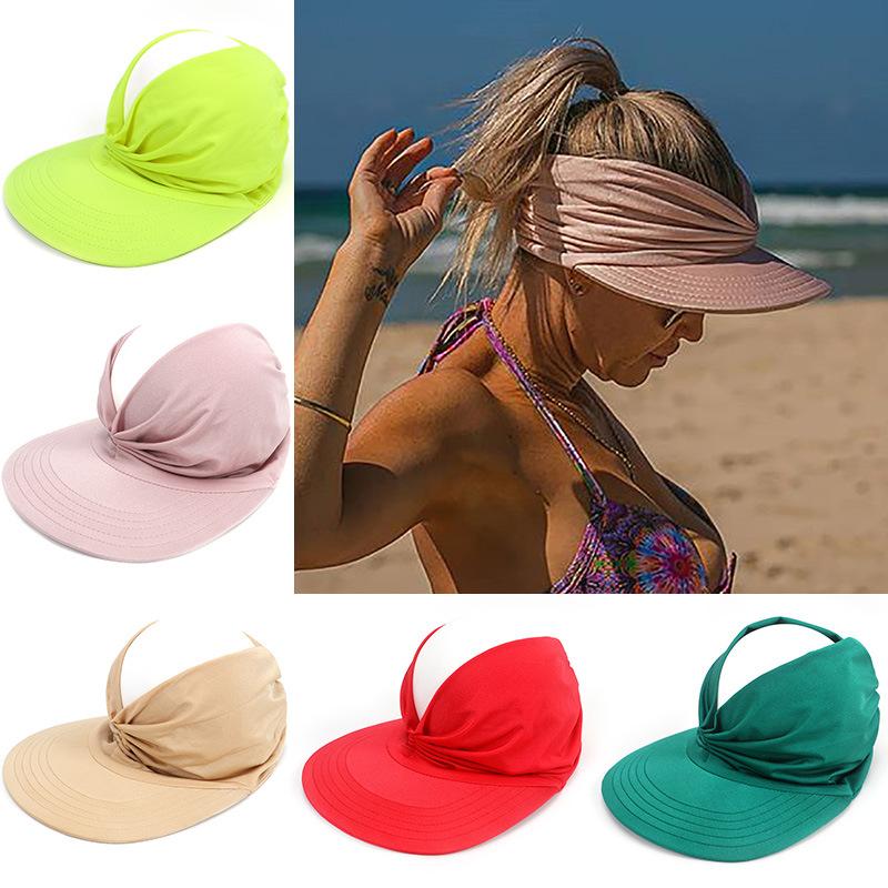 2022 Summer women's sun hat, women's anti-ultraviolet elastic top hat, ponytail hat, sun hat, beach hat