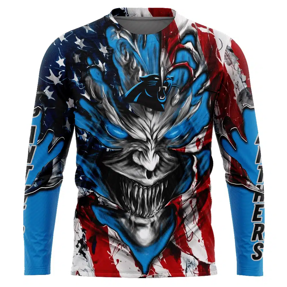 CAROLINA PANTHERS DEMON FACE AMERICAN FLAG-3D UNISEX HOODIE
