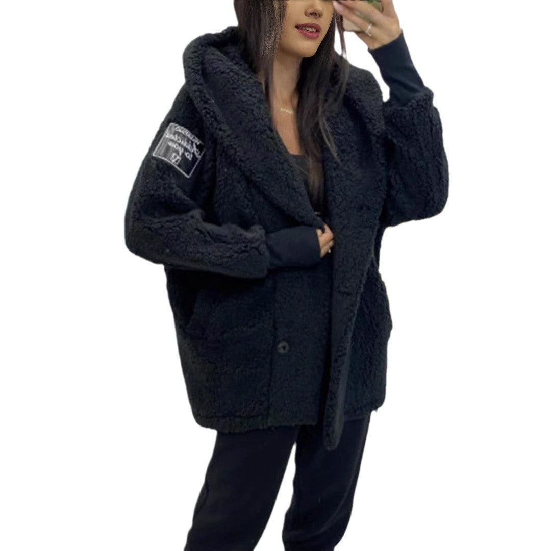 Women's Plush Loose-Fit Hooded Coat