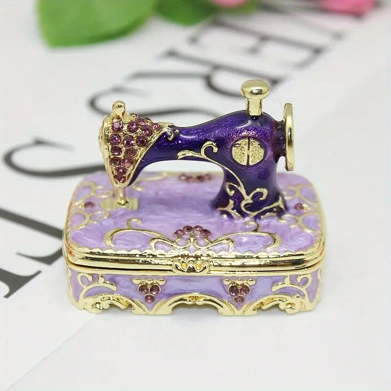 Handmade Enamel Rhinestone Sewing Machine Jewelry Box