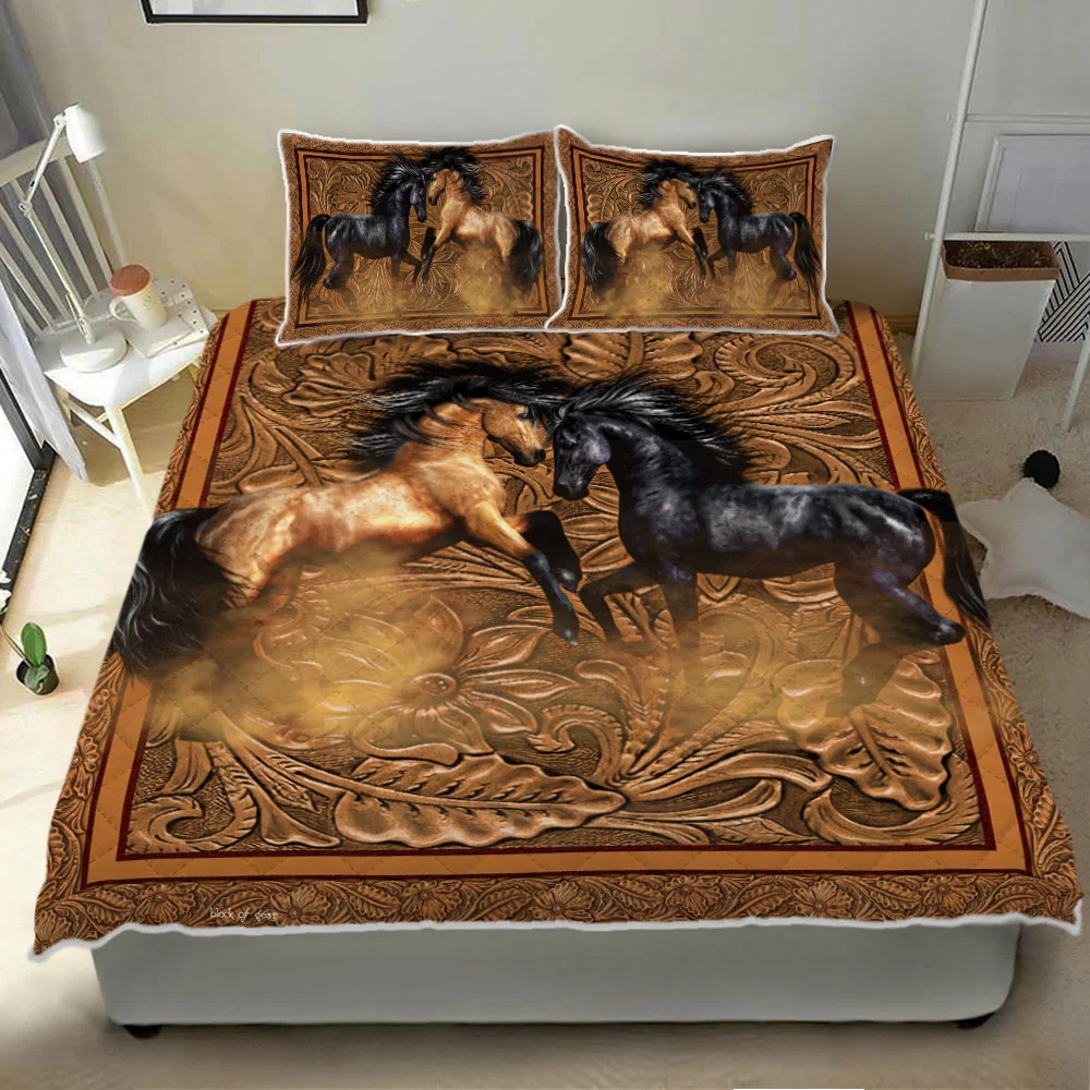 Couple Horse Quilt Bed Set