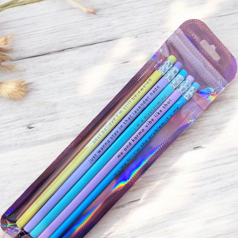 Set of 5 pastel laser engraved Swiftie pencils