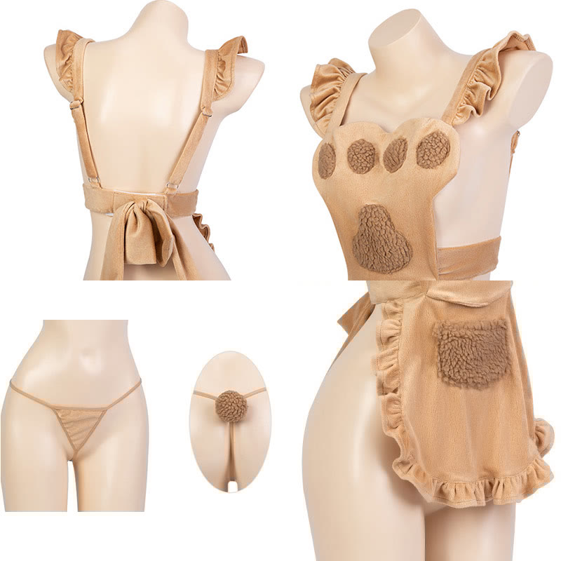 Sexy Bear Bow Backless Lingerie Set