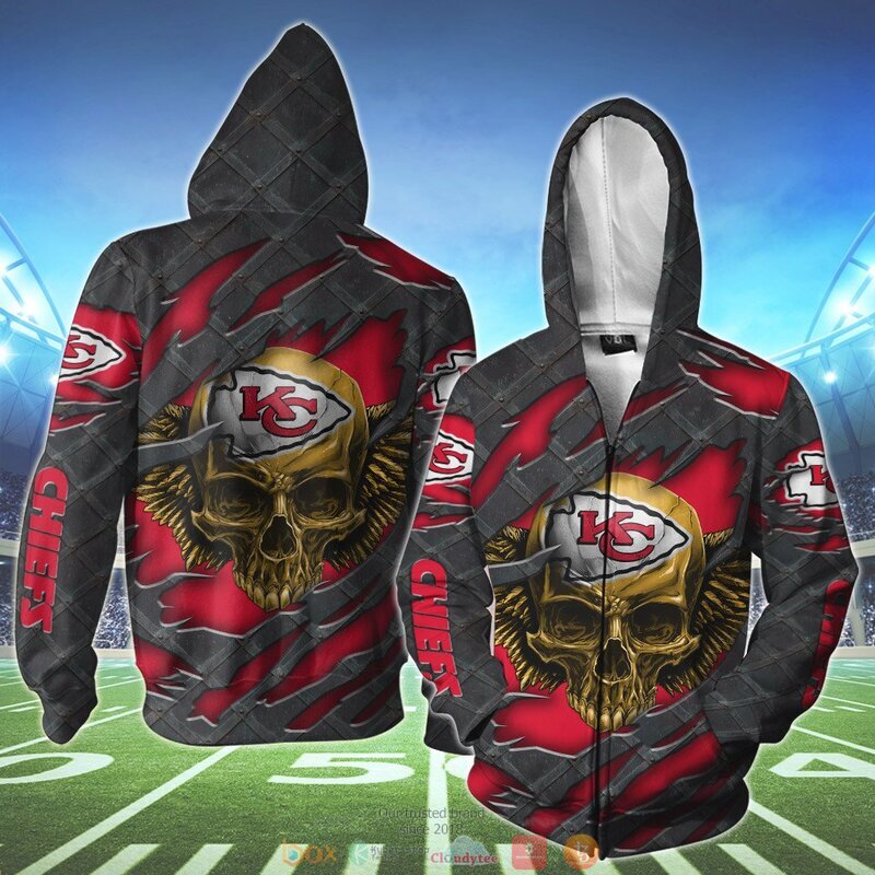 KANSAS CITY CHIEFS WINGS SKULL 3D HOODIE