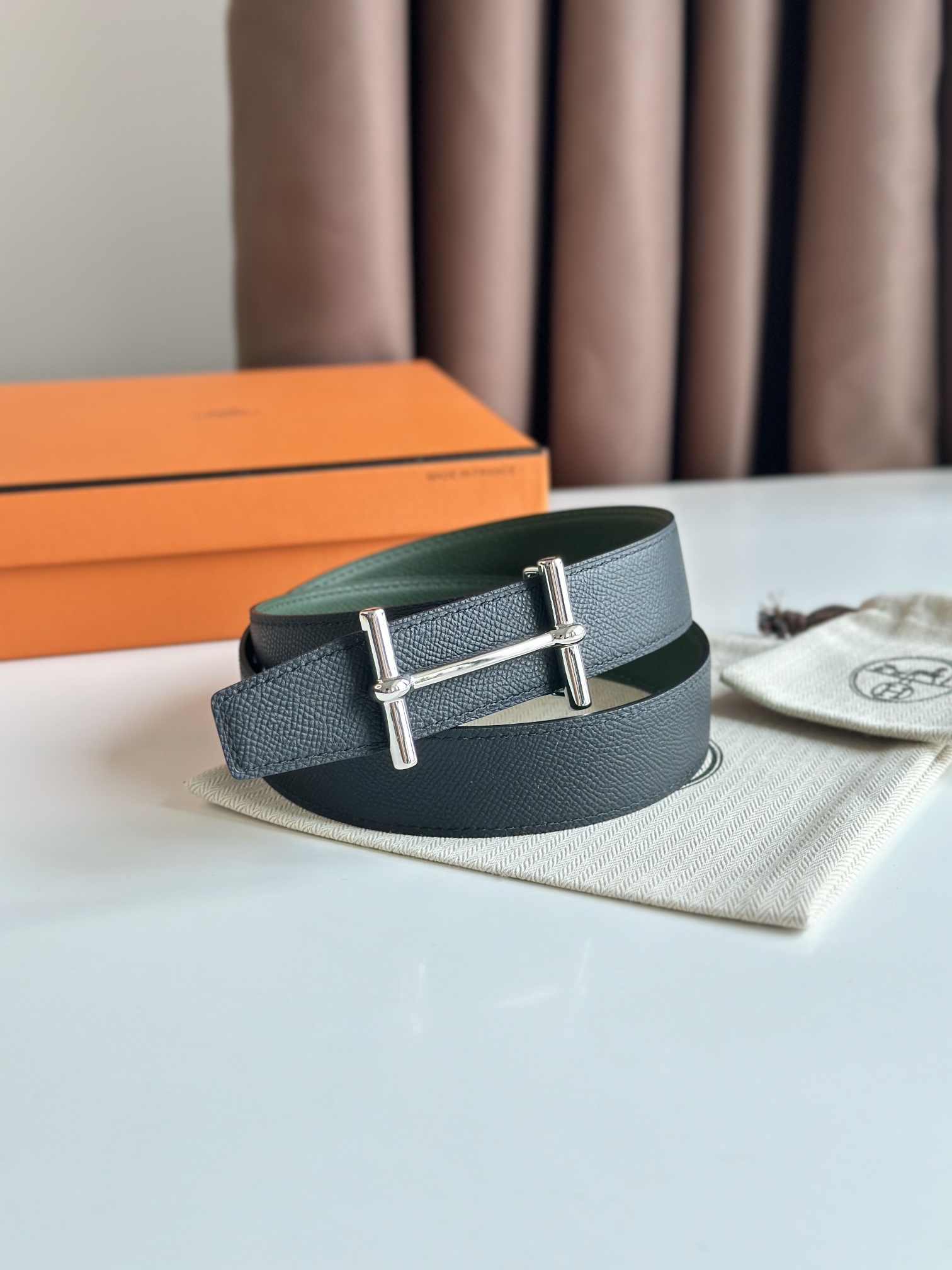 Hermès new double-faced calfskin belt width 3.2CM