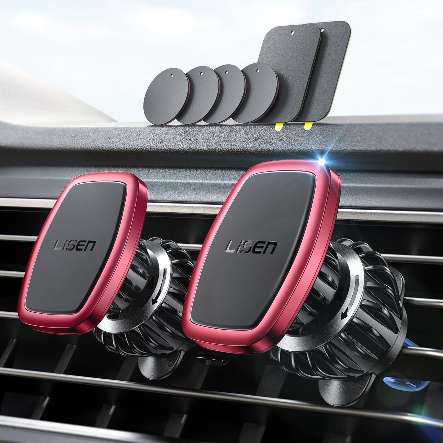 LISEN 2 Pack Magnetic Phone Holder for Your Car Mount 6 Military Magnets Car Phone Holder Mount Vent Cell Phone Holdeer Mount Vent Cell Phone Holder (20X Powerful: Gold)