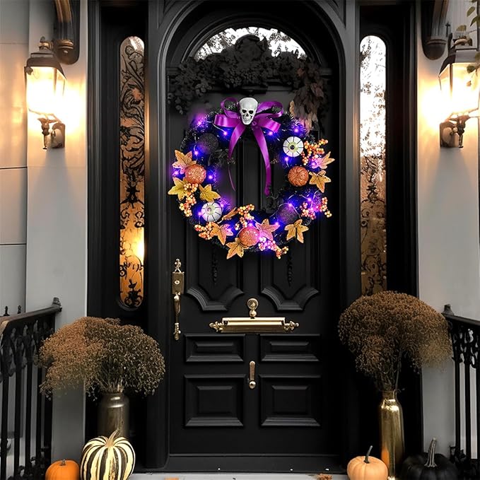 🎃Halloween pumpkin skull wreath👻