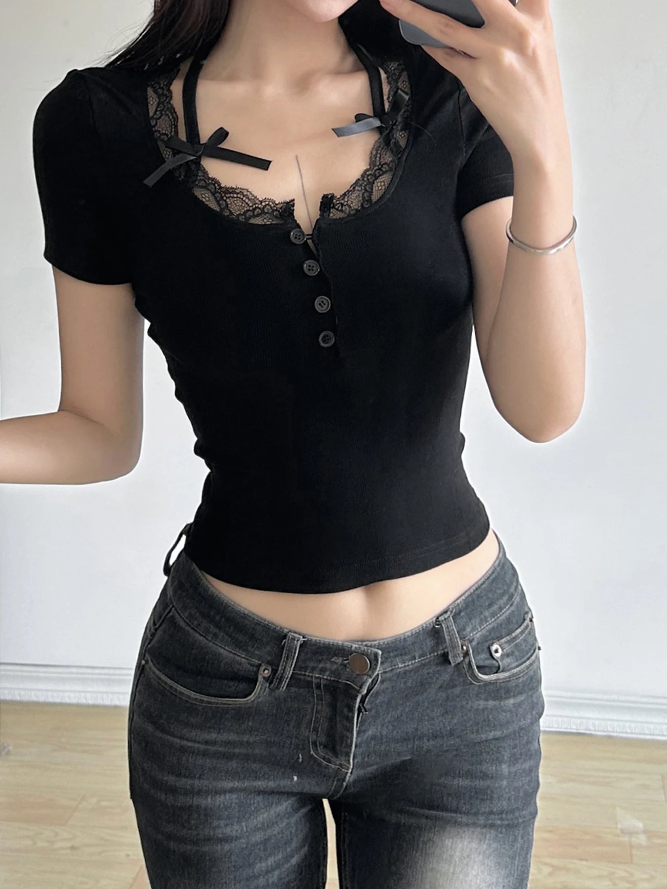 Lace and Bows Button Top
