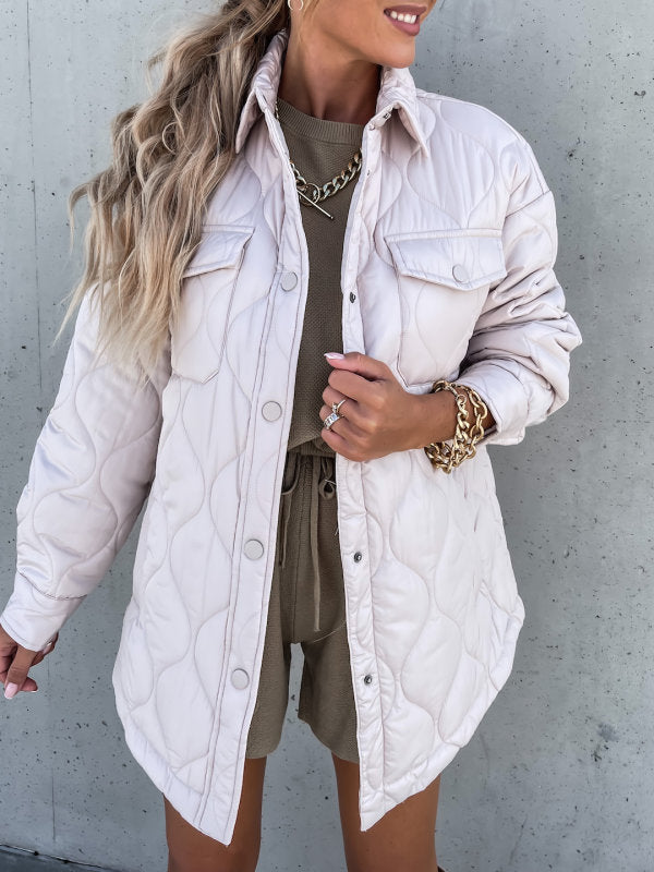 Autumn Winter Plaid Casual Trend Collared Single Breasted Cotton-Padded Coat