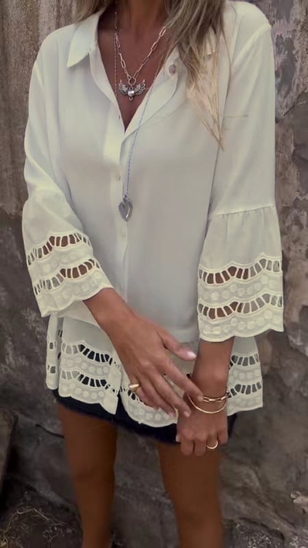 Mid-sleeve Shirt with Hollow Patchwork Design (Buy 2 Free Shipping)