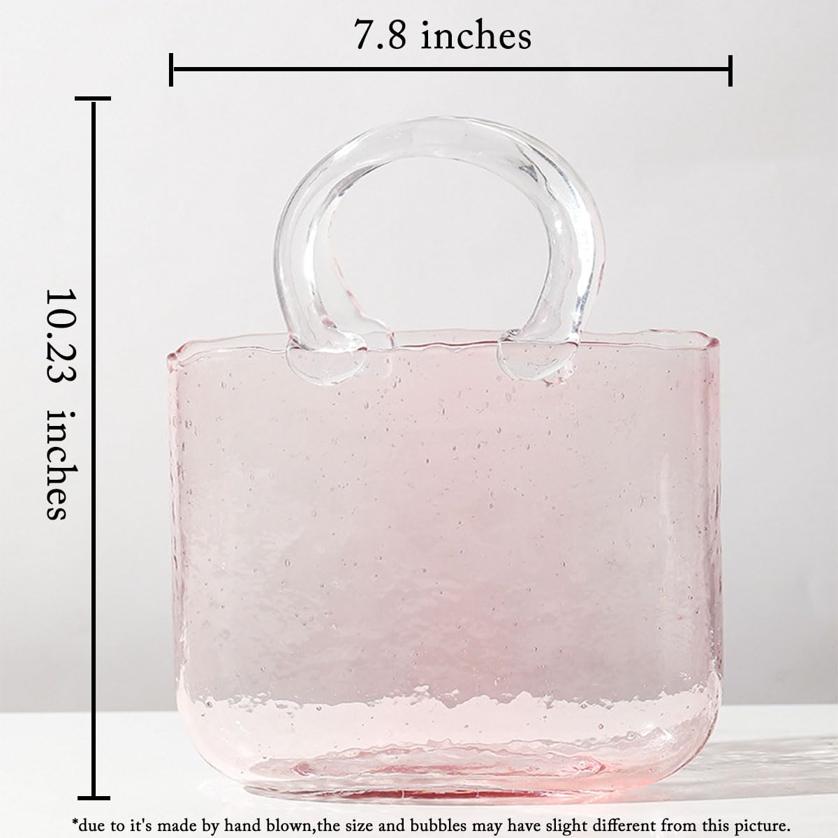 Glass Purse Vases for Flowers,Hand Blown Pink Vase with Bubbles in It