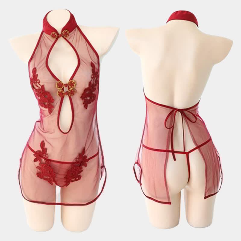 Vintage Lace-up Hollow Out Lingerie Cheongsam Dress