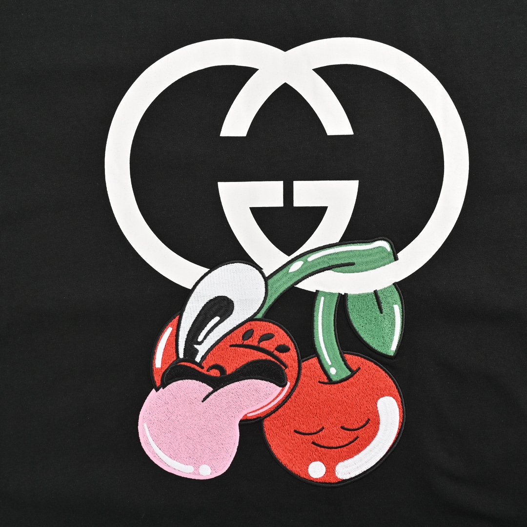 Gucci 24ss cherry embroidered short sleeve