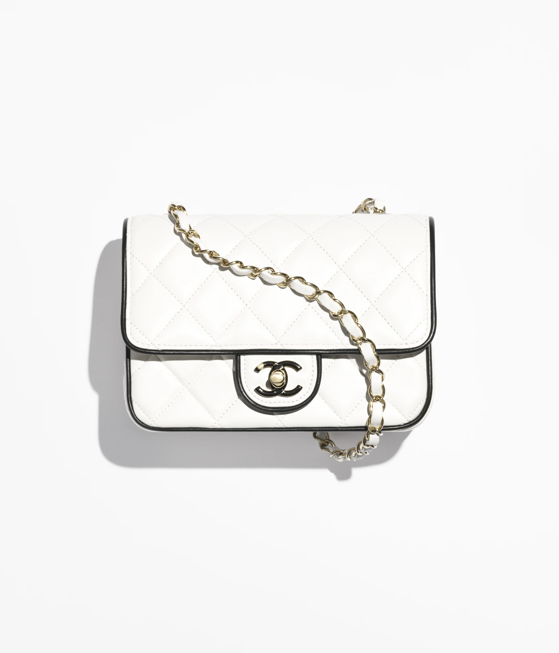 Chanel Mini Flap Bag Lambskin & Gold-Tone Metal White & Black AS5151-B19381-NAFJQ