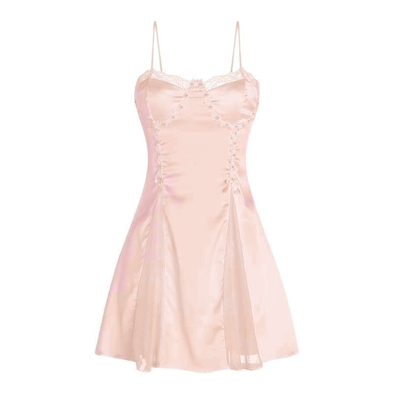 Beaded Lace Mesh Satin Slip Nightdress