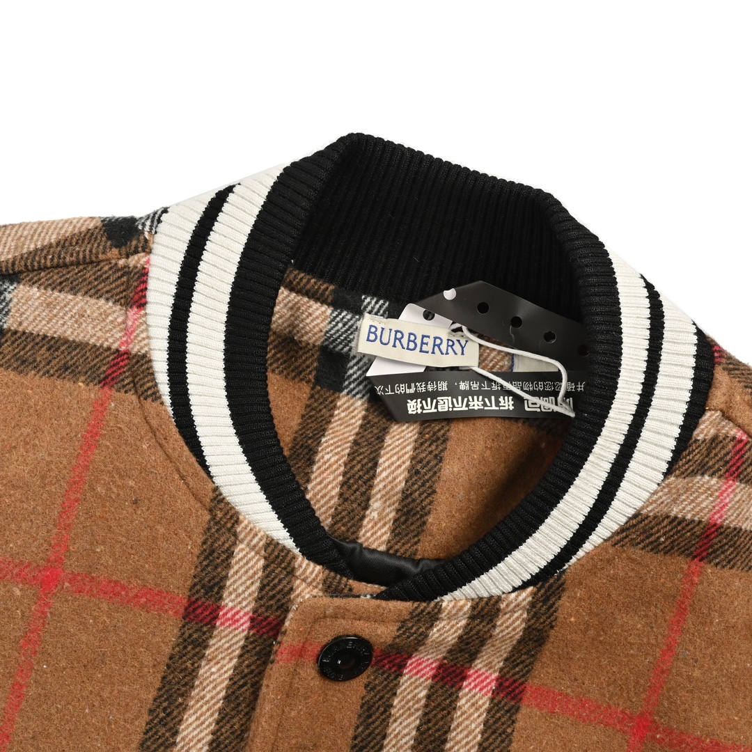 Burberry 24Fw striped embroidered warhorse patchwork baseball jacket
