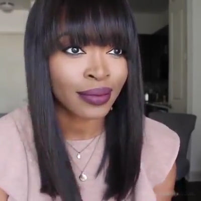 S43 Lace Front Long Straight Wig with Bangs for Women