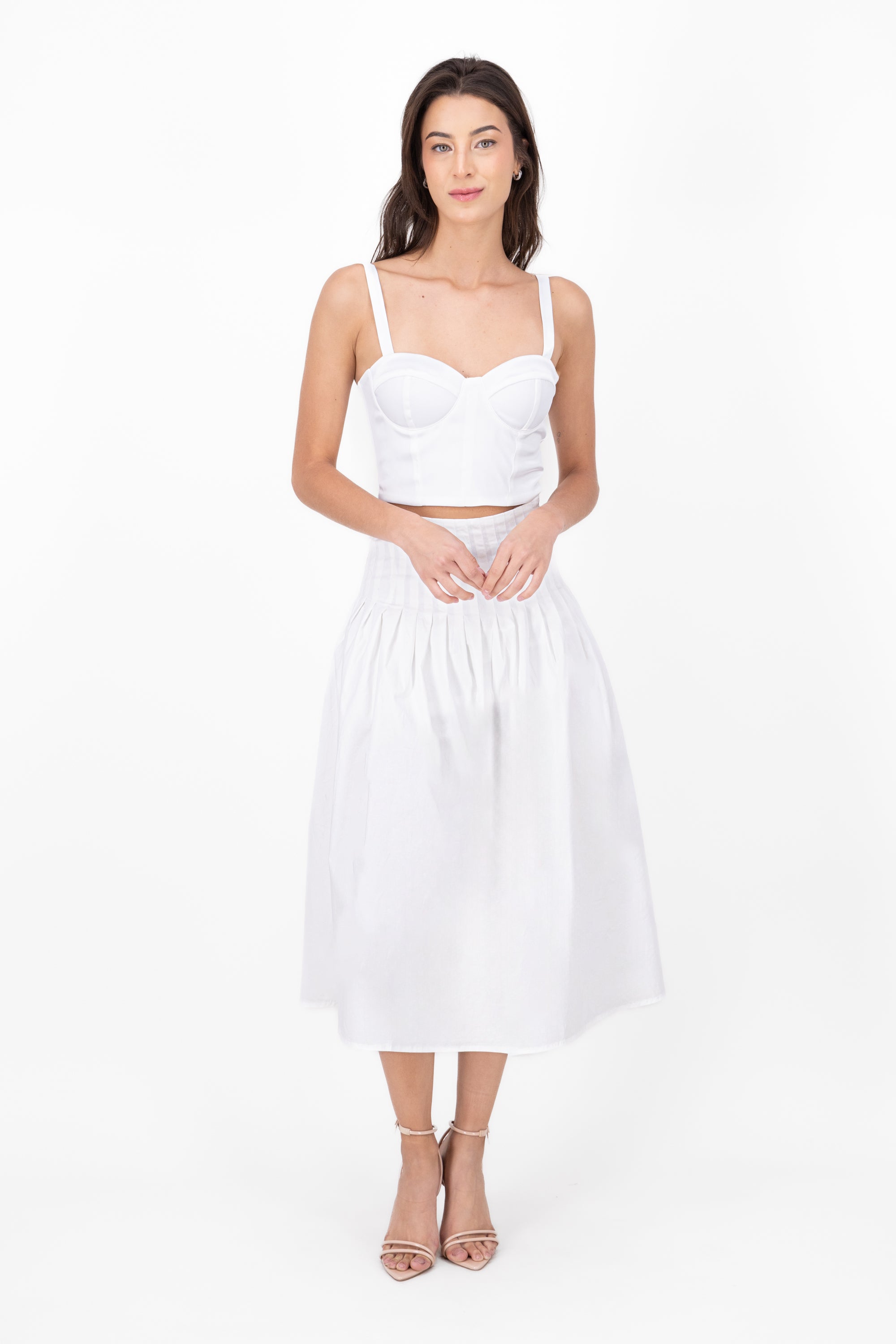 High Waist Darted Midi Skirt