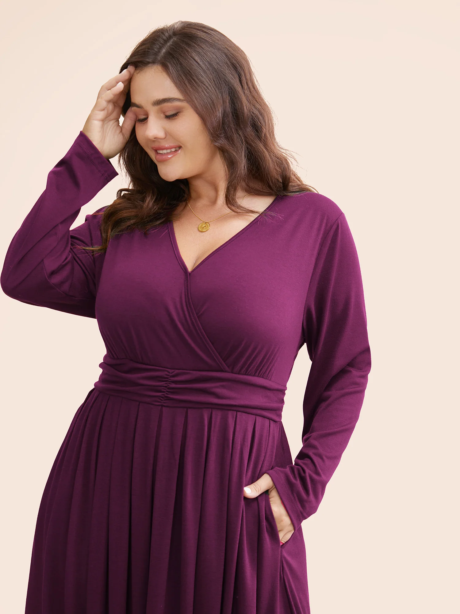 Supersoft Essentials Ruched Wrap Pleated Hem Dress