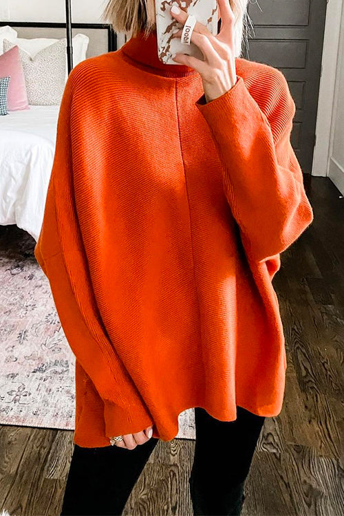Heididress Solid Turtleneck Ribbed Knit Tunic Sweater