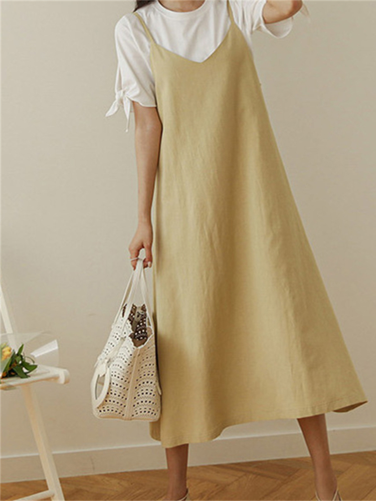 V Neck A Line Cami Pinafore Maxi Dress