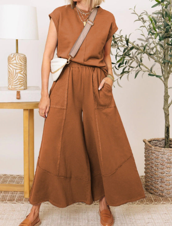 Sleeveless Colorblock Suit for Women with Pockets