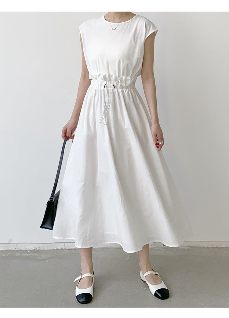 Summer Women Clothing Dress Cotton Stitching Bud Large Swing Dress Loose Waist Contrast Colors False Two Piece