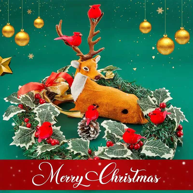 🐦🐦Christmas decoration red feather fake bird (with clip)